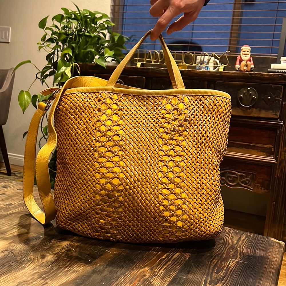 Christopher Kon yellow leather woven tote bag